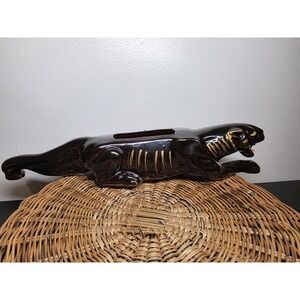 Mid-Century Modern Porcelain Black Panther Planter Sculpture
